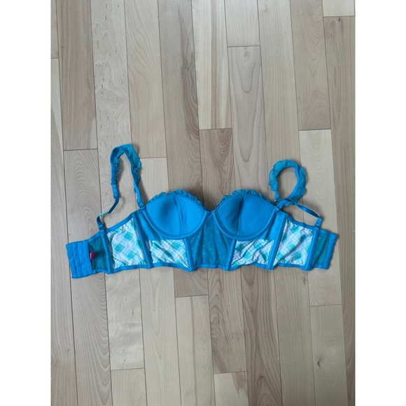 Y2K Victoria’s Secret Bustier Top 36C Blue Plaid Lace Corset - Picture 5 of 8